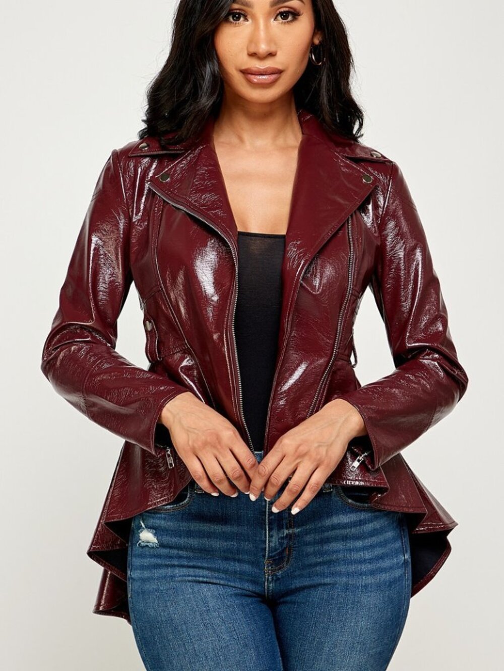 Bold Burgundy Peplum Boulevard Jacket